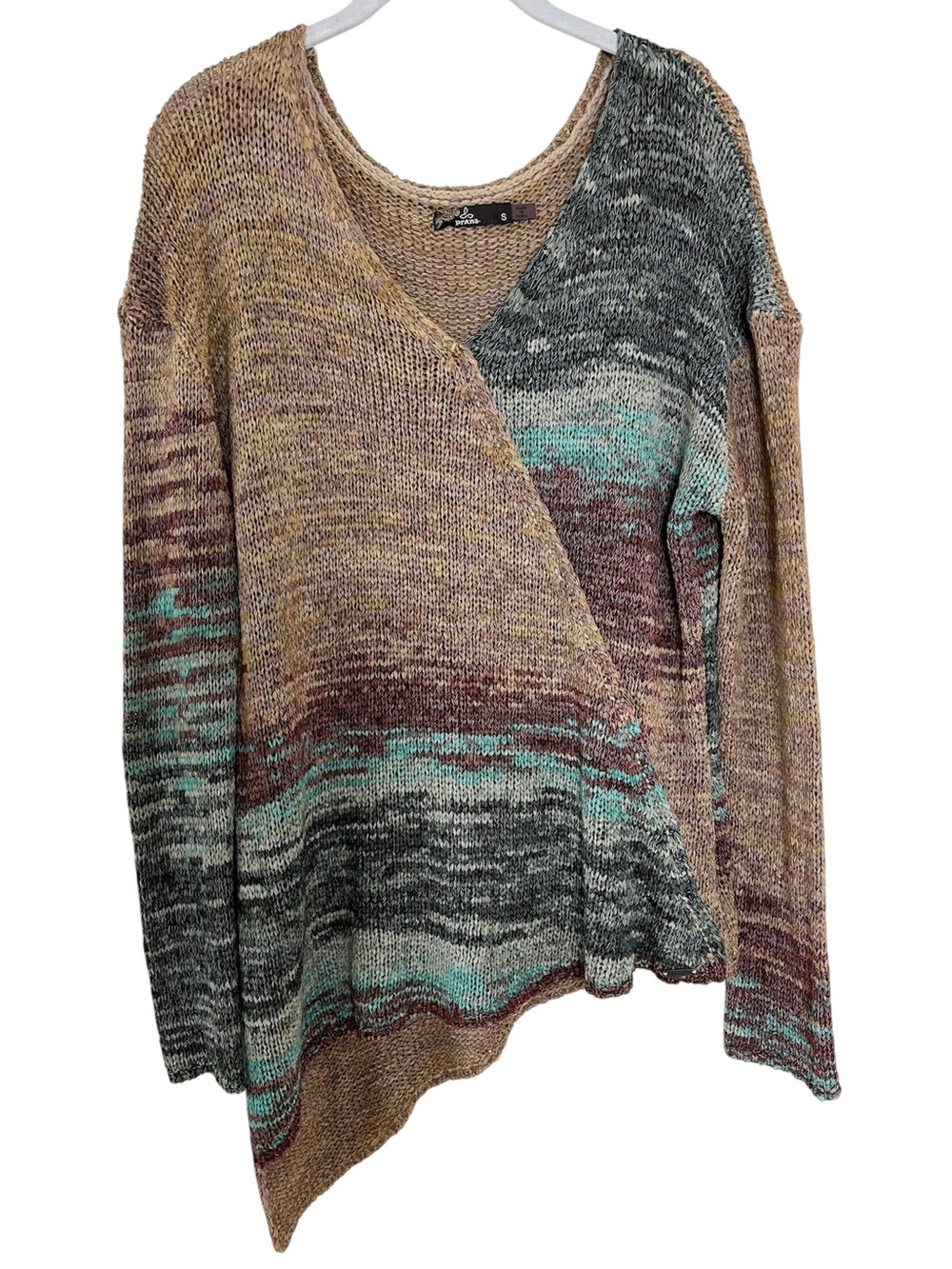 Prana Vignette Loose Knit Asymmetrical V-Neck Sweater Sz S
